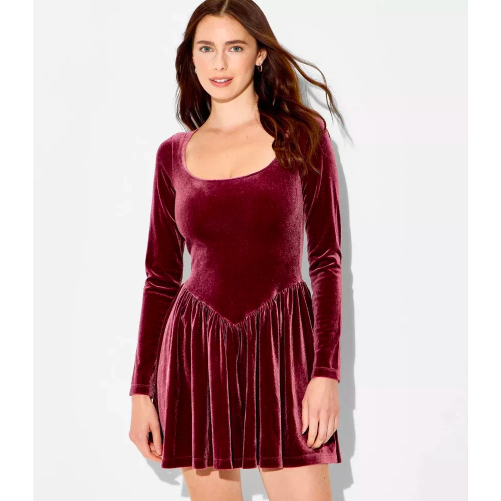 Wild Fable Velvet Long Sleeve Mini A Line Dress XS